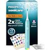 Philips Sonicare for Kids spazzolino elettrico sonico smart - Con app, dai 3 anni in su, 2 modalità delicate, timer da 2 minuti con luci e suoni, 2 testine (standard e mini), verde acqua, HX6600/13