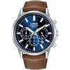 LORUS Orologio da uomo cronografo al quarzo cassa in acciaio inox con cinturino in pelle RT381KX9, argento, cinghia