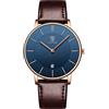 L LAVAREDO Orologio da uomo, estremamente sottile da uomo, orologi da polso in pelle analogica minimalista con ora/data, 01-BrownBlue-P-QMS