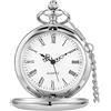 Tiong Classico Liscio Vintage Quarzo Orologio Da Tasca Argento Acciaio Mens Donna con 14 Iinch Catena Orologio Da Tasca Migliori Regali