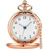 Tiong Orologio da taschino classico retrò al quarzo in acciaio liscio, orologio da tasca vintage per uomini e donne, numeri arabi, quadrante bianco con catena per compleanno e laurea