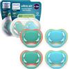 AVENT Philips Avent Ultra Start Ciuccio - Design ortodontico, per neonati 6-18 mesi, tettarella simmetrica in morbido silicone, senza BPA, 2 custodie per la sterilizzazione, confezione da 4, SCF087/24