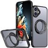 XKchatpt Custodia magnetica con anello ruotabile a 360°Mag-Stand per iPhone 16; cover rigida in silicone antiurto con supporto ad anello per iPhone 16（Nero）
