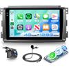 Hodozzy 4GB+128GB Android Autoradio per Mercedes-Benz Smart Fortwo 451 2005-2010 Carplay Android Auto Wireless, Hodozzy 9 Pollici Touch Screen Auto Stereo 2 Din GPS WiFi Bluetooth DSP FM/RDS Radio+Retrocamera