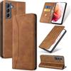 Phoona Cover per Samsung Galaxy S21 5G con 1 Vetro Temperato, Custodia Portafoglio Pelle PU Alta Qualità [Blocco Rfid][Antiurto][Magnetica][Porta Carte][Funzione Supporto] Libro Case Marrone