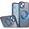 XKchatpt Custodia magnetica con anello ruotabile a 360°Mag-Stand per iPhone 15 Plus; cover rigida in silicone antiurto con supporto ad anello per iPhone 15 Plus（Blu）