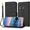 LMFULM® Custodia a portafoglio per Huawei P Smart Z STK-LX1 (6,59 pollici), in pelle PU, con chiusura magnetica, con stampa litchi, funzione stent, colore: nero