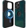 COODIO Logo-View Custodia in Pelle per iPhone 15 PRO 6,1 Pollici, Cover Magnetica Compatibile con MagSafe, Custodia Sottile e Creativa, Verde Scuro
