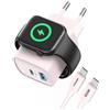 TOPADRE Caricabatterie 3 in 1 per Apple Watch, caricabatterie rapido USB-C da 20W per iPhone, caricabatterie iWatch per Apple Watch Serie 11/10/9/8/7, per iPhone 17/16/15/14/13 con cavo USB-C da 60W, rosa