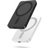 Miady Power bank magnetico da 5000 mAh, ricarica magnetica wireless da 5 W, ricarica rapida USB-C da 12 W, batteria esterna ultra sottile, compatibile con iPhone 12-17 serie (nero+bianco)