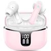 Motost Cuffie Bluetooth, senza fili, Bluetooth 5.3, con microfono HD, stereo, HiFi, 40H, cuffie sportive, display LED, cuffie senza fili USB-C IP7, impermeabili, USB-C per Android/iOS, rosa