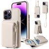 Generic Custodia a portafoglio per iPhone, con porta carte di credito RFID, con cerniera, cinturino da polso, borsa a tracolla, custodia protettiva da donna (bianco, iPhone17ProMax)