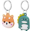 AXFEE 2 Pezzi Airtags in Silicone Lavabile, Porta Air Tag per GSP Apple | Airtag Cover per Chiavi Zaini e Animale, Portatile, Anti-graffio, Mantiene un Segnale Forte- Shiba Inu + Dinosauro