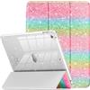 INFILAND Custodia per iPad 9a generazione 2021/iPad 8a generazione 2020/iPad 7a generazione 2019 da 10,2, custodia glitterata con retro trasparente, portapenne per bambini e ragazze (arcobaleno