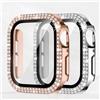 Generic Confezione da 2 custodie a doppia fila con diamante compatibili con Apple Watch 46 45 44 42 41 40 mm, custodia protettiva con protezione schermo integrata per serie 11/10/9/8/7/6/5/4/3 (oro rosa