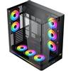 XIGMATEK Pano II E-ATX - Custodia a torre media con vetro temperato curvo monoblocco, 8 ventole ARGB da 120 mm e scatola telecomando PWM, supporto verticale per GPU incluso (nero (EN48418))