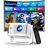 Alwtniet Mini Proiettore Portatile 4K 8K Supporto, 1080P Nativo, 600 ANSI | Videoproiettore per Smart TV e Telefono Android 14, Autofocus, WiFi 6, Bluetooth 5.4, Auto Keystone 6D, Evitamento Ostacoli
