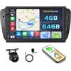 Hikity Autoradio Android 15 2 DIN 9 per Seat Ibiza 2013 Wireless CarPlay | 4+64GB. Schermo Incell. Android Auto, BT, GPS, WiFi, FM/RDS, Retrocamera, MIC