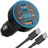 GOROLNSE 130W Caricabatterie Auto con Display LED 3-Porte Caricatore Cavo 1m Type-C | USB-C/USB-A 12V-24V Accendisigari Auto Adattatore Accessori Per iPhone 18 Duo 17 16 15 Pro Max, Samsung, iPad, Macbook, Tab