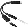 HOMSFOU Adattatore USB-C Jack Audio Type-C per Cuffie, Nero in Lega | Ascolto Musicale Mentre Carichi, Suono ad Alta Definizione, Prestazioni Stabili, per Smartphone e Auricolari 3.5mm