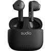 Sudio A1 Midnight Black, Auricolari con Bluetooth, Touch Control con base di ricarica wireless compatta IPX4, cuffie silenziose con microfono integrato, Premium Crystal Sound