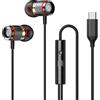jj-shop24 Auricolari in-ear USB-C Sport Headset BASS per iPhone Huawei Samsung iPad Xiaomi Google USB c con cavo e microfono nero