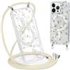 Coalbooliy Magnetica Custodia per iPhone 14 Pro Max 6,7 con Cordino, Case Compatibile con MagSafe Trasparente Aesthetic Modello Fiore Disegni Cover Protezione con Collana Cellulare Femmina, 02