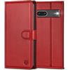 Kuafcase per Google Pixel 7 Case, 4 slot per schede Chiusura Magnetica Cavalletto Antiurto Custodia Protettiva per Google Pixel 7 - Rosso