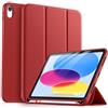 drivego Custodia per Cover iPad 10 Generazione 10,9 Pollici 2022 /iPad A16 11 Generazione 11 Pollici 2025 con Portamatite, Touch ID Accessibile, Auto Sveglia/Sonno, TPU Cover, Rosso scuro