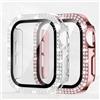 Generic Custodia a doppia fila con diamanti compatibile con Apple Watch 46 45 44 42 41 40 mm custodia protettiva con protezione schermo integrata per serie 11/10/9/8/7/6/5/4/3 (trasparente/rosa, 44 mm (serie