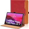 Oduio Custodia per Lenovo Yoga Tab Plus 12.7 Pollici 2025 Pelle Case, Multi-Angli Supporto Pieghevole Cover Protettiva con Tasca e Funzione Supporto-Rosso
