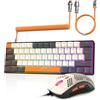 ZIYOU LANG T60 Pro Tastiera e Mouse da Gioco Cablati Combo + Cavo USB C a Spirale - Compact 60% UK Layout Light Up Tastiera Meccanica Tattile Brown Switch 6400dpi Ultraleggero RGB Mouse - Tè Al Latte
