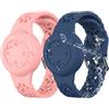 MHYALUDO Portatile Braccialetto per Apple Airtag, confezione da 2, braccialetto in silicone impermeabile con tracciamento GPS, Traspirante Anti-smarrimento per porta Airtag, blu notte/rosa
