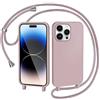 AOMYKE Cover per iPhone 14 Pro Max con Cordino, Custodia con Laccio Collana Tracolla Collo Liquido Silicone Antiurto TPU Antiurto AntiGraffio Case - Rosa