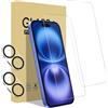 Generic Confezione da 2 pellicole protettive per iPhone 16 [6,1 pollici] con 2 pellicole protettive per obiettivo della fotocamera, durezza 9H+, 4,5 m, infrangibili, antigraffio, resistenti, in vetro