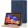 Oduio Custodia per Samsung Galaxy Tab S8 Plus 2022/Tab S7 FE 2021/Tab S7 Plus 2020 12.4 Pollici Cover in Pelle PU Case Tablet con Tasca, Portapenne Multi-Angli Supporto Covers,Blu Opaco