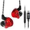 Yinyoo, Auricolari in-ear CCZ Melody, USB-C ibridi, 1BA, 1DD, HiFi, bassi profondi, auricolari leggeri IEM, con cavo 4N OFC per musicisti/batteristi (colore rosso, con micro USB-C)