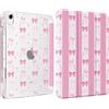 MoKo Cover per iPad (A16) 11a Generazione 11 Pollici, iPad 10a Gen 10,9 in | Custodia per iPad 11/10,9 2025/2022 con Portapenna, Cover Trifold Leggera con Retro PC trasparente, Rosa Strisce Fiocchi