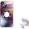 BreWel Curranet Lens Protection Hard Case for iPhone,Magnetic Charging Aluminum Metal Bumper Shell,Anti-Fingerprint Matte Shell,For iPhone16/15/14/13pro Max (Fuchsia,For iphone 13 Pro max)