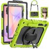 SEYMAC Cover per Samsung Galaxy Tab S10 Lite/S10 FE/S9 FE 10,9/S9, Verde | Custodia Antiurto con Pellicola Protettiva, Supporto Girevole a 360° e Cinghia da Mano, Tracolla, Portapenne e Robusta