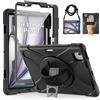 Gerutek Cover per iPad Air 11 (M4/M3/M2) / iPad Air 5a/4a Gen/Pro 11, Nero | Custodia Robusta Antiurto con Pellicola Protettiva Supporto Girevole a 360°,Cinghia per Mano/Spalla, Portapenne