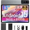 BEYNIVAN Tablet13 Pollici Android 15 tablet con 4G LTE/5G WiFi,36GB RAM+512GB ROM+1TB Espansione,2960x1848 FHD+, Gemini AI,11580mAh,13MP+8MP,BT 5.0/GPS/Split-Screen/Face ID/Tab con Tastiera,Grigio