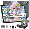 SUAAT 2026 Tablet Android 15【30 GB RAM + 128 GB ROM + 2 TB】【Gemini AI】 10,1 pollici, Widevine L1, Octa Core, 8000 mAh, Bluetooth 5.0, GPS, GMS, Tablet PC Include mouse, tastiera e custodia protettiva - Nero