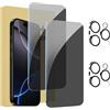 Generic Confezione da 2 + 2 pellicole protettive per iPhone 16 Pro Max con protezione per obiettivo della fotocamera, copertura completa, pellicola in vetro temperato anti-spia, durezza 9H, facile