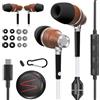 Symphonized Cuffie Airtube in legno di alta qualità (USB-C) - Microfono e controllo volume, cuffie con cavo EMF per iPhone 17, 16, 15, Samsung e Android, auricolari cablati USB C, con cavo di tipo C
