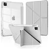 MuyDouxTech MuyDoux Custodia per iPad Pro 11 Pollici 2022/2021/2020/2018 (4ª/3ª/2ª/1ª Generazione) con Portapenna, Supporto Verticale e Orizzontale, Cover Retro Trasparente Antigiallo Antiurto, Grigio
