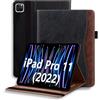 ONETHEFUL Custodia Cover per iPad Pro 11 (2022/2021/2020/2018) Protettivo con Pencil Holder Supporto in Pelle PU Compatibile per iPad Pro 11 (4a/3a/2a/1a Generazione) Auto Svegliati/Sonno Nero