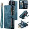 UEEBAI Custodia a Portafoglio per Samsung Galaxy A53 5G, Custodia con Zip Retro, Custodia Morbida a Flip, Chiusura Magnetica, Slot per Schede, Funzione Stand, Portafoglio con Cordino, Blu