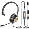 Wantek 881F - Cuffie mono con microfono, cancellazione del rumore e USB A da 3,5 mm, spina da tipo C a A, adattatore per call center online, conferenze, computer, laptop, tablet, telefoni xbox