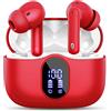 Btootos Cuffie Bluetooth, Auricolari Bluetooth 5.4 con 4 Mic Cuffie Wireless In Ear | Cuffiette Bluetooth 36 Ore HiFi Stereo LED Display, Cuffie Senza Fili IP7 Impermeabili, USB-C, Touch Control, Rosso